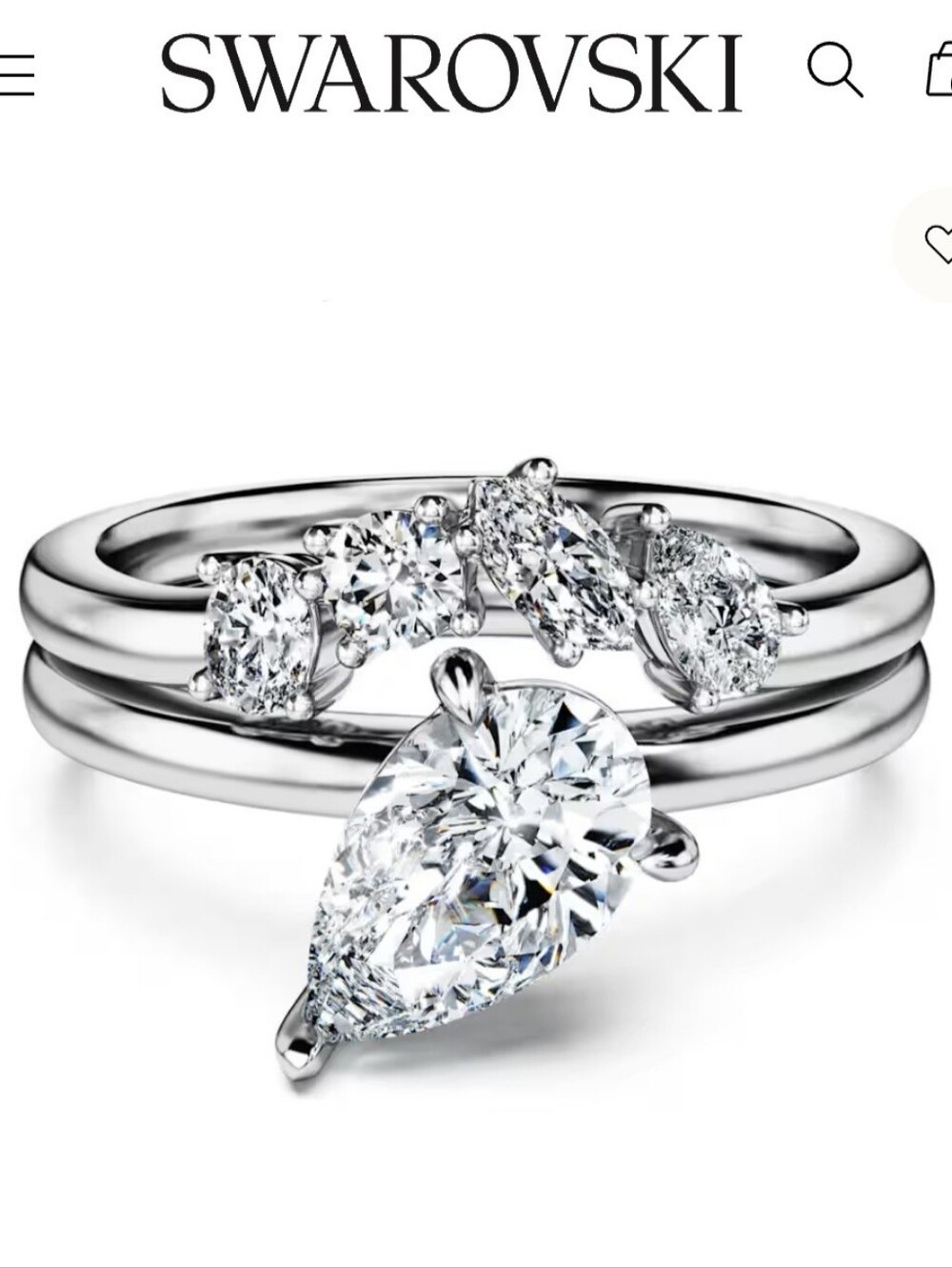 Swarovski❣️Galaxy Crystal CZ Teardrop Pear & Accent CZs Stackable Ring Set